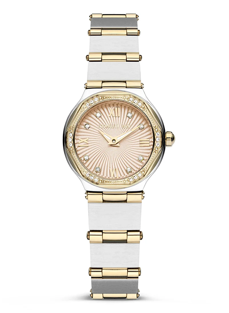 Rendinara Silver Gold Plated Stainless Steel Bracelet Analog Watch for Women, 26mm