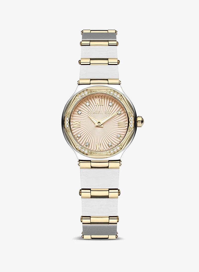 Rendinara Silver Gold Plated Stainless Steel Bracelet Analog Watch for Women, 26mm