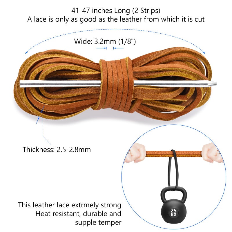 TeeLiy Leather Shoe Lacing Kit, Relace Kit for Handsew Shoes, 47 Inch Leather Shoelace for Boat shoes, 1 Needle & 2 Strips 1 Pair (DK Chestnut) - Image 4