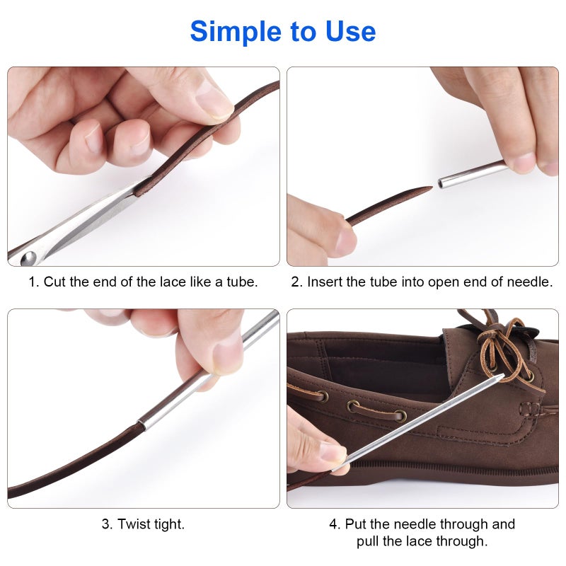 TeeLiy Leather Shoe Lacing Kit, Relace Kit for Handsew Shoes, 47 Inch Leather Shoelace for Boat shoes, 1 Needle & 2 Strips 1 Pair (DK Chestnut) - Image 2