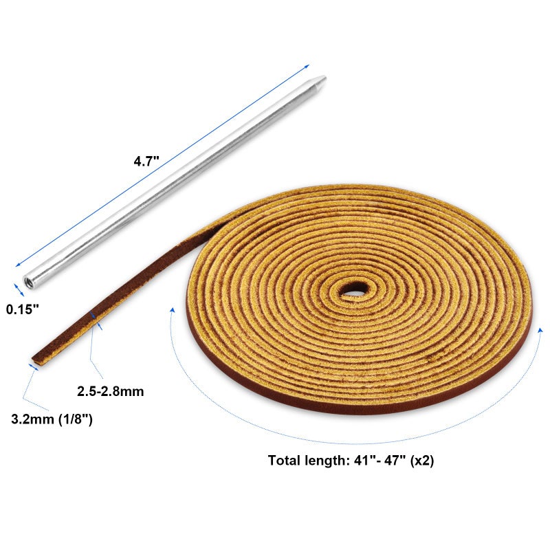 TeeLiy Leather Shoe Lacing Kit, Relace Kit for Handsew Shoes, 47 Inch Leather Shoelace for Boat shoes, 1 Needle & 2 Strips 1 Pair (DK Chestnut) - Image 3