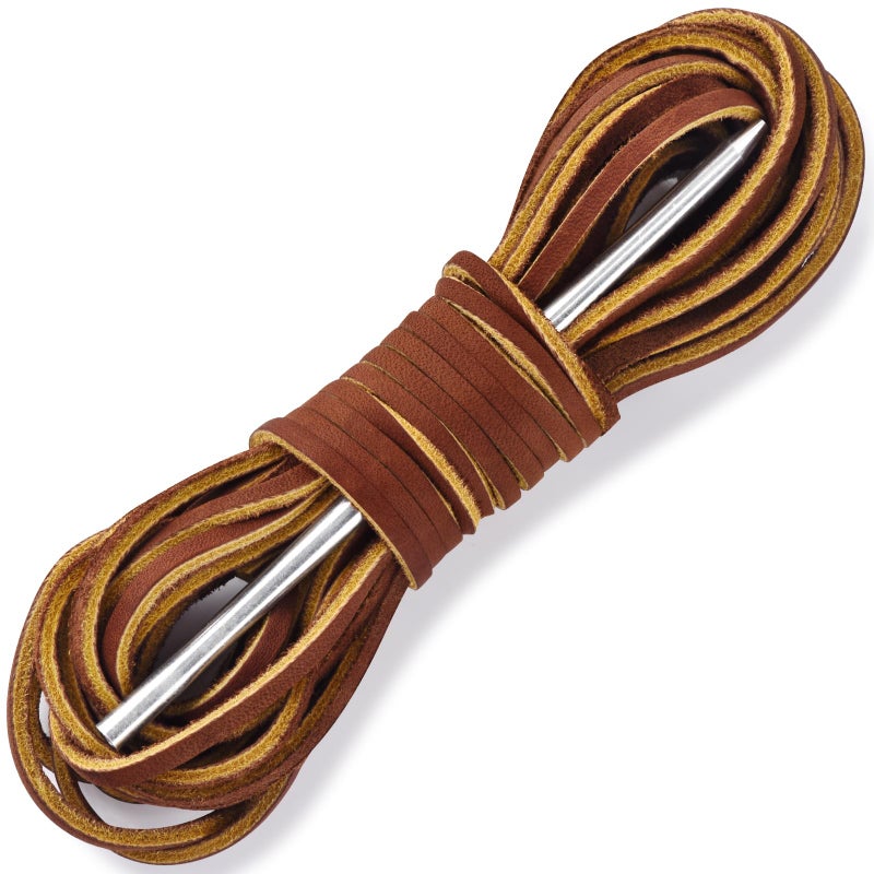 TeeLiy Leather Shoe Lacing Kit, Relace Kit for Handsew Shoes, 47 Inch Leather Shoelace for Boat shoes, 1 Needle & 2 Strips 1 Pair (DK Chestnut) - Image 1