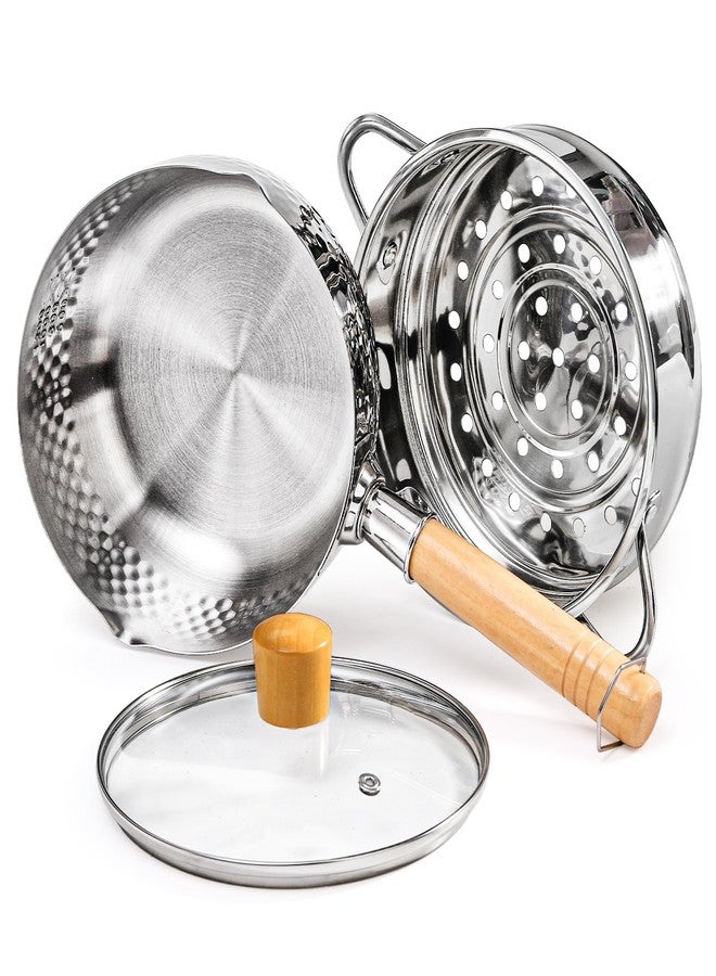 ديايو قدر دي آي يو المصنوع من الفولاذ المقاوم للصدأ مع مصفاة بخار، سعة 1.2 لتر، قدر يوكيهيرا مع غطاء، قدر طهي ياباني تقليدي صغير بمقبض خشبي وفوهتين جانبيتين للحليب، الرامن، الحساء، التمبورا، 7 بوصات - Image 4