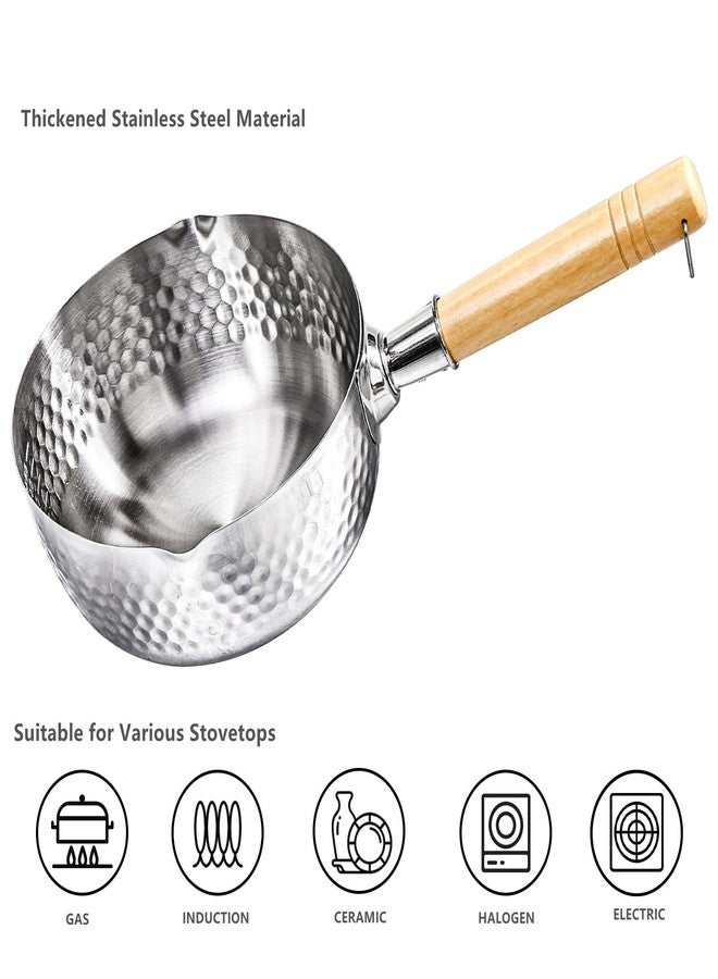 ديايو قدر دي آي يو المصنوع من الفولاذ المقاوم للصدأ مع مصفاة بخار، سعة 1.2 لتر، قدر يوكيهيرا مع غطاء، قدر طهي ياباني تقليدي صغير بمقبض خشبي وفوهتين جانبيتين للحليب، الرامن، الحساء، التمبورا، 7 بوصات - Image 3
