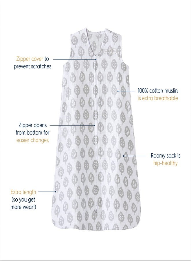 HALO Sleepsack, 100% Cotton Muslin Wearable Blanket, Swaddle Transition Sleeping Bag, TOG 0.5, Grey Tree Leaf, Large, 12-18 Months - Image 2