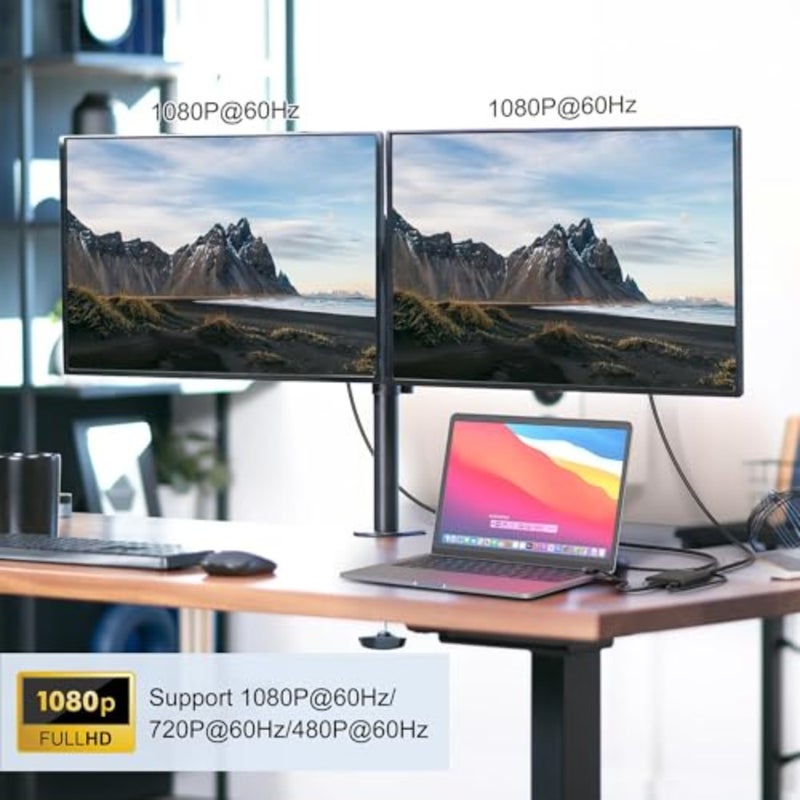 Dual Hdmi Splitter, USB C to 2 HDMI Adapter 1080p 60Hz for Laptop Monitor, Extend or Mirror Two Screens with USB 3.0 Hub and Power Port, Compatible with Most Systems - Image 5
