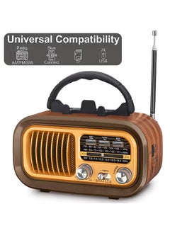 دينكس راديو محمول HI-FI بثلاث قنوات FM - AM -  ذهبي/بني/أسود بلوتوث AUX بطاقة TF قرص فلاش USB  - Image 1