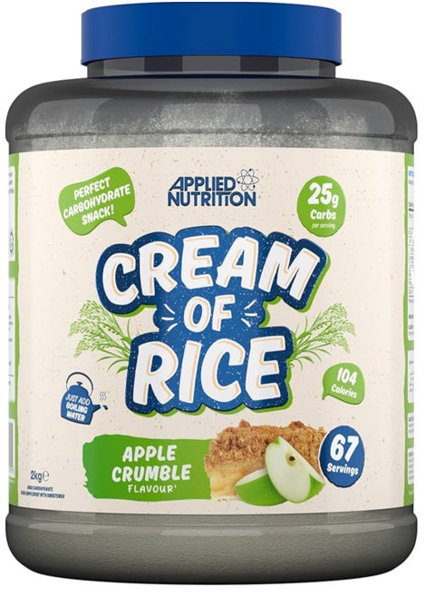 Applied Nutrition Cream of Rice High Carbohydrate Source of Energy for Breakfast & Snacks, Easy to Digest, Low Sugar, Low Fat, Vegan, 2kg Apple Crumble