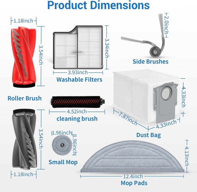 BUXEBUX 29Pcs Replacement Parts Accessory for Roborock Saros 10 Robot Vacuum Kit, 2 Main Brush, 1 High-Speed Clean, 4 Hepa Filter, 8 Mop Pads, 6 Side Brush, 6 Dust Bags, 1 Screwdriver, 1 Clean Tool - Image 3