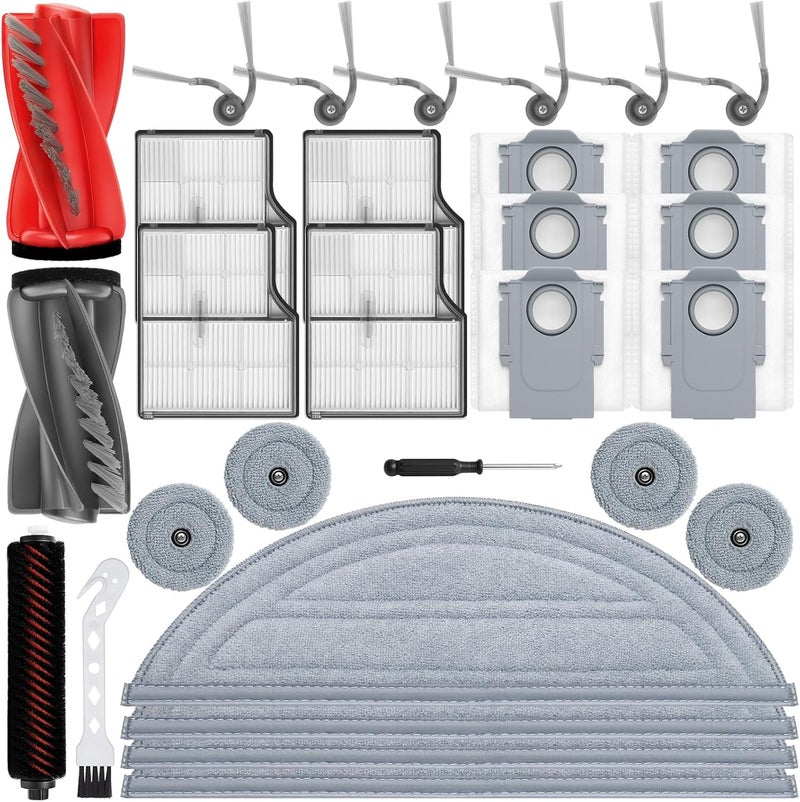 BUXEBUX 29Pcs Replacement Parts Accessory for Roborock Saros 10 Robot Vacuum Kit, 2 Main Brush, 1 High-Speed Clean, 4 Hepa Filter, 8 Mop Pads, 6 Side Brush, 6 Dust Bags, 1 Screwdriver, 1 Clean Tool - Image 1