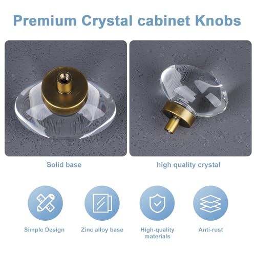 CLCTK 16 Pack Vintage Antique Brass Crystal Cabinet Knobs Oval Glass Cabinet Knobs Pulls for Dresser Drawers Kitchen Bathroom Cupboard - Image 3