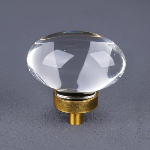 CLCTK 16 Pack Vintage Antique Brass Crystal Cabinet Knobs Oval Glass Cabinet Knobs Pulls for Dresser Drawers Kitchen Bathroom Cupboard - Image 1