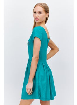 Volcom Women Embroidered Mini Dress, Green  - Image 3