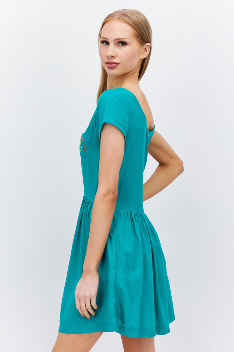 Volcom Women Embroidered Mini Dress, Green - Image 3