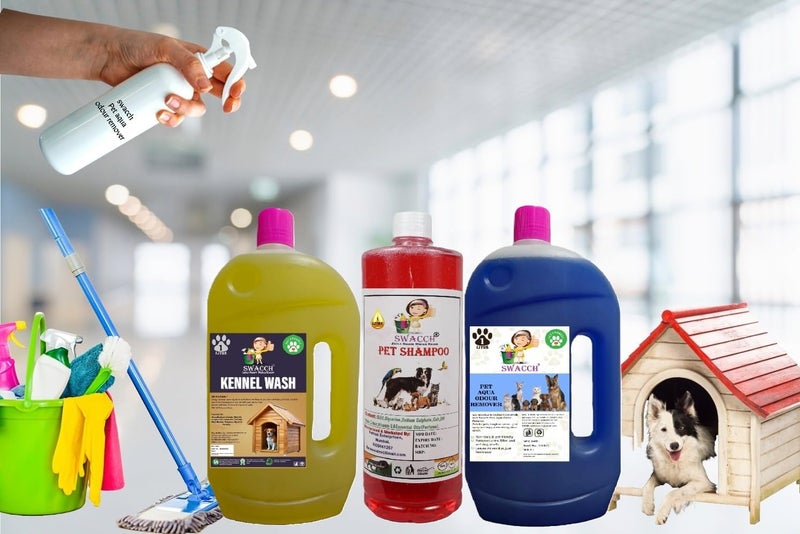 swacch Kennel Wash (Lemon) + Pet Shampoo (Jasmine) I Pet Aqua Odour Remover (Lavender) 1 Litre Combo Pack of 3 Economical Pack I Dog and Cat Friendly - Image 2