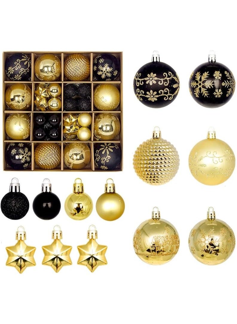 44 Pcs Christmas Tree Balls Ornaments, Christmas Decorative Hanging Baubles for Home Party Holiday Wedding Tree Decorations (Gold/Black) - Image 1