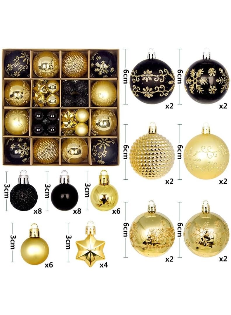 44 Pcs Christmas Tree Balls Ornaments, Christmas Decorative Hanging Baubles for Home Party Holiday Wedding Tree Decorations (Gold/Black) - Image 2