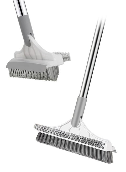 3 in 1 Broom with Wiper, Bathroom Brush with Long Handle, 180° Rotating Brush Head, Used for Cleaning in Bathroom, Kitchen, White