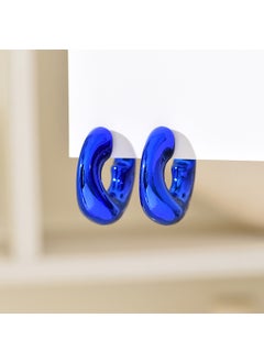 Fashionable Minimalist Luxury C-Shaped Large Hoop Earrings with Polka Dots Irregular Womens Elegant Delicate Ear Jewelry Royal Blue