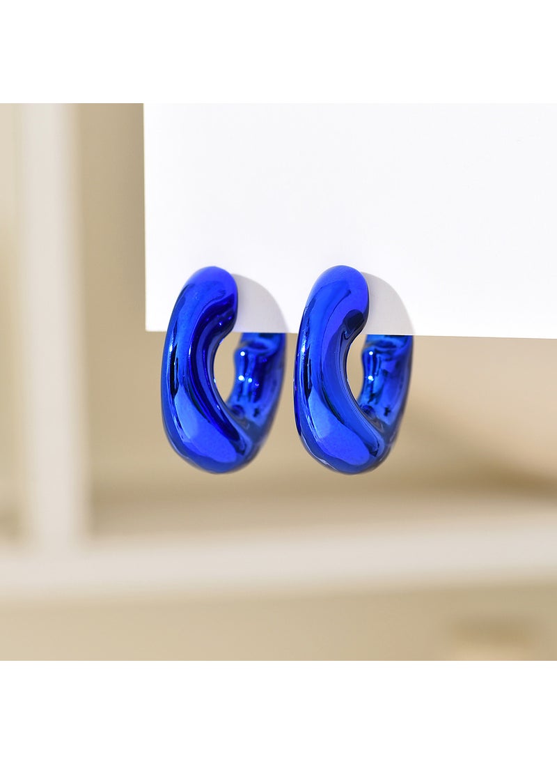 Generic - Fashionable Minimalist Luxury C-Shaped Large Hoop Earrings with Polka Dots Irregular Womens Elegant Delicate Ear Jewelry Royal Blue - Image 1