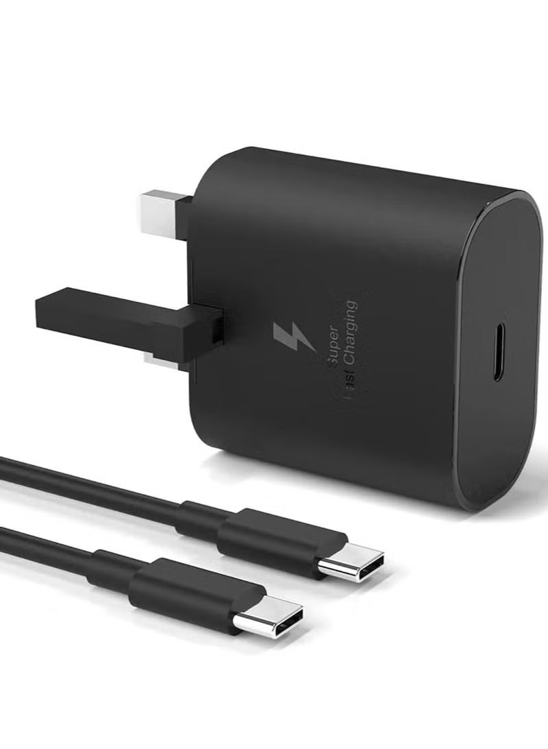 تيك في شاحن USB-C فائق السرعة بقوة 25 واط (تقنية PD) مع كابل بطول متر واحد - متوافق مع هواتف S25 وS24 وS23 وS22 وS21 وS20 (إصدارات Ultra و+)، وA53 وA15 وA54 وFold وFlip - محول طاقة بمنفذ Type-C. - Image 1