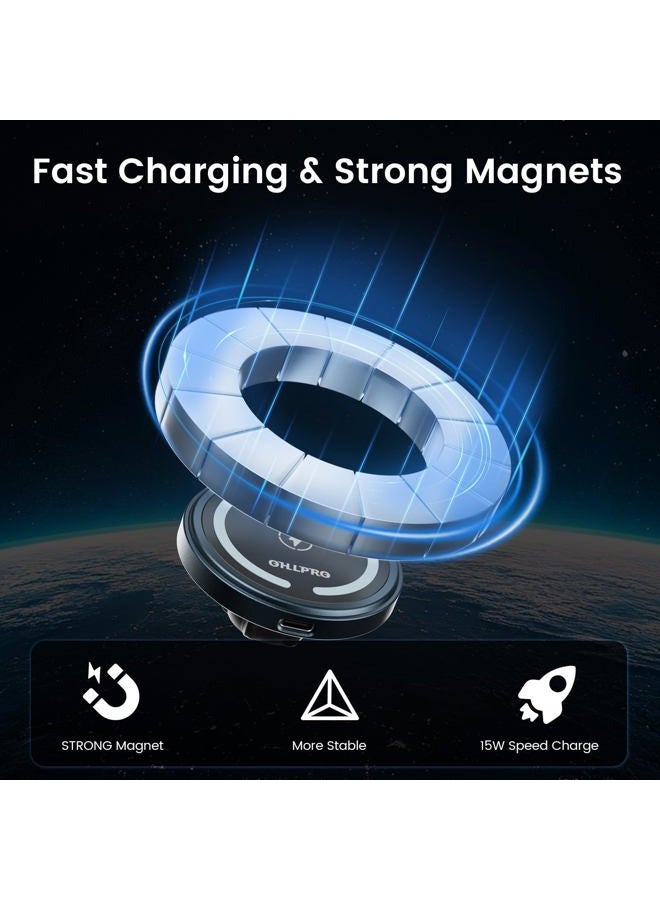 OHLPRO for MagSafe Car Mount Charger iPhone Wireless Car Charger, Stick on Dashboard Magnetic Phone Holder Mount for iPhone 16 Pro Plus Max 15 14 13 12 Series, 15W Fast Charging, Aluminum Shell - Image 3