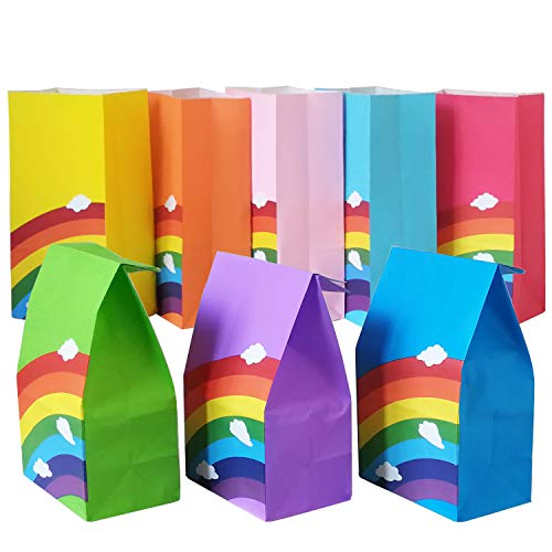 Futurelife Future Life 24 pcs Rainbow Party Favor Paper Bags, 5.2 * 3.2 * 9.6 Inch, Food Safe Kraft Paper and Ink, Natural (Biodegradable), Vivid Colored,Give Away Bags. - Image 1