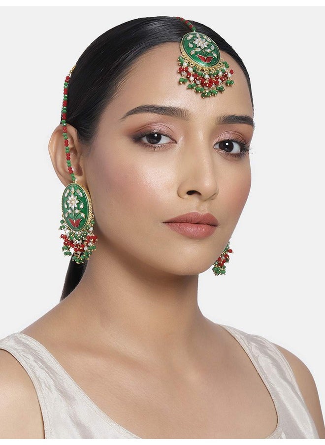Aheli Dazzling Enamel Earrings Maang Tikka Set Indian Traditional Wedding Ethnic Fashion Jewelry For Women  - Image 2