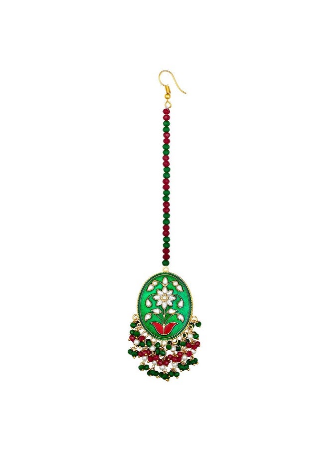 Aheli Dazzling Enamel Earrings Maang Tikka Set Indian Traditional Wedding Ethnic Fashion Jewelry For Women  - Image 5