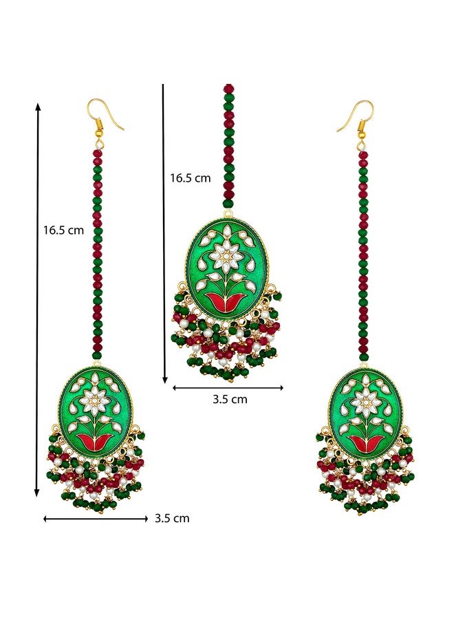 Aheli Dazzling Enamel Earrings Maang Tikka Set Indian Traditional Wedding Ethnic Fashion Jewelry For Women  - Image 3