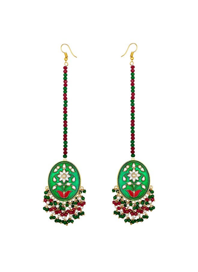 Aheli Dazzling Enamel Earrings Maang Tikka Set Indian Traditional Wedding Ethnic Fashion Jewelry For Women  - Image 4