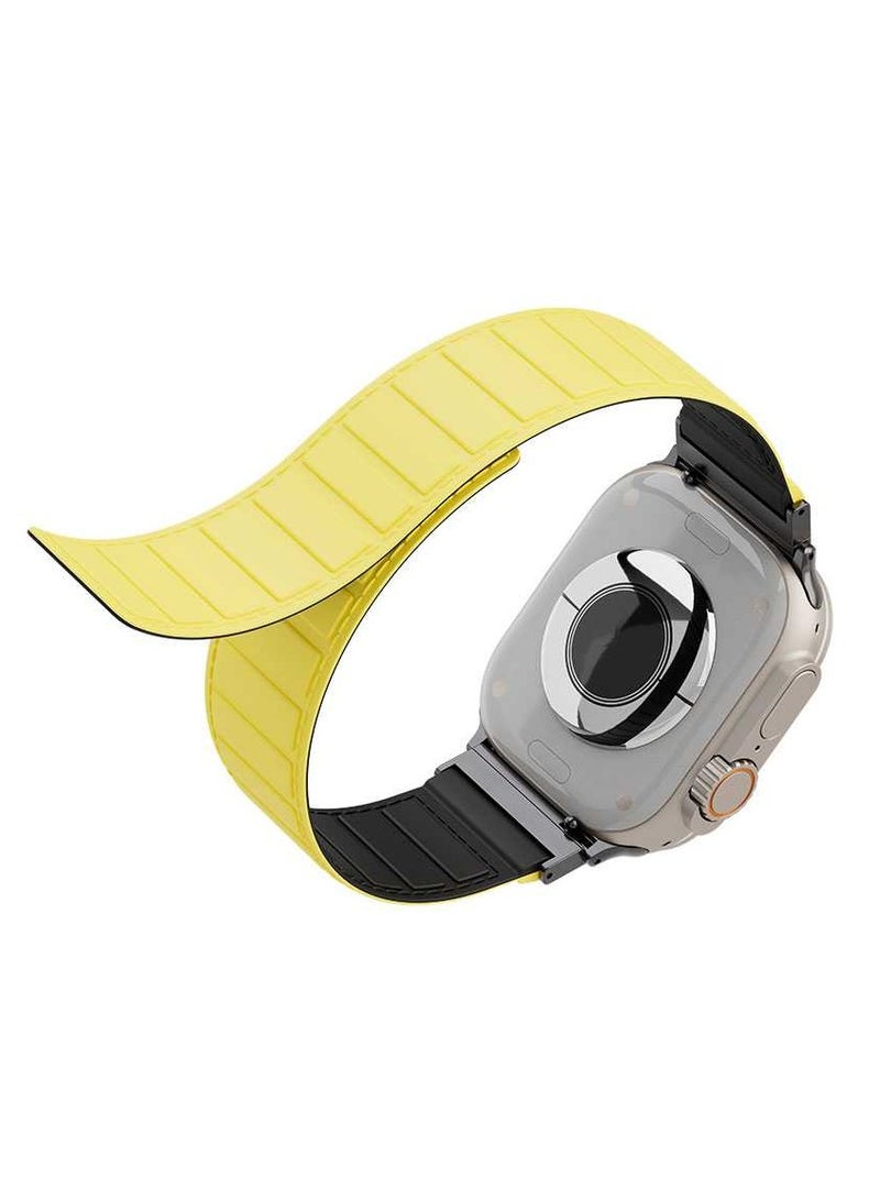 ليفيلو سوار مغناطيسي دوار من Vogue لساعة Apple Watch مقاس 45/44/42 / موصل رأس دوار لتغيير اللون / لون مزدوج / ملمس سيليكون ناعم - أسود/أصفر - Image 1