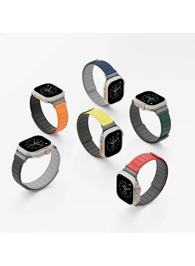 ليفيلو سوار مغناطيسي دوار من Vogue لساعة Apple Watch مقاس 45/44/42 / موصل رأس دوار لتغيير اللون / لون مزدوج / ملمس سيليكون ناعم - أسود/أصفر - Image 4
