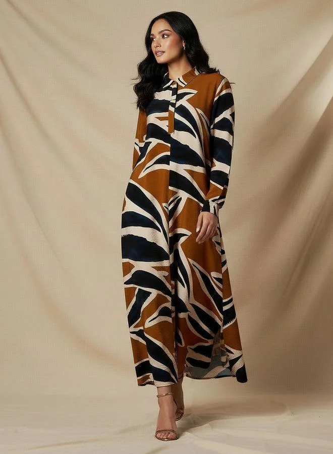 ايكونيك فستان قميص أيقوني مطبوع بياقة