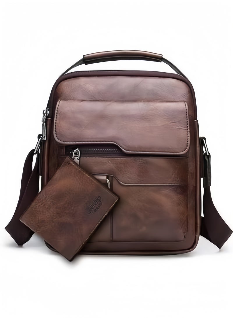 GGEROU Men's Messenger Bag Leather Crossbody Sling Bag Business Tote Brown  - Image 1