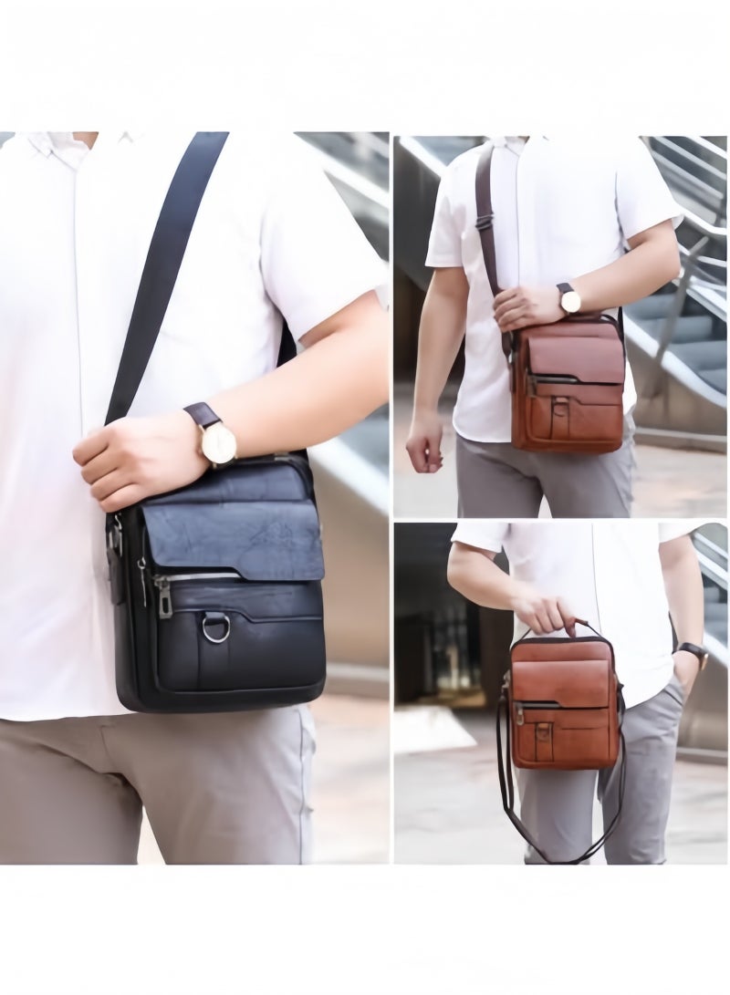 GGEROU Men's Messenger Bag Leather Crossbody Sling Bag Business Tote Brown  - Image 2