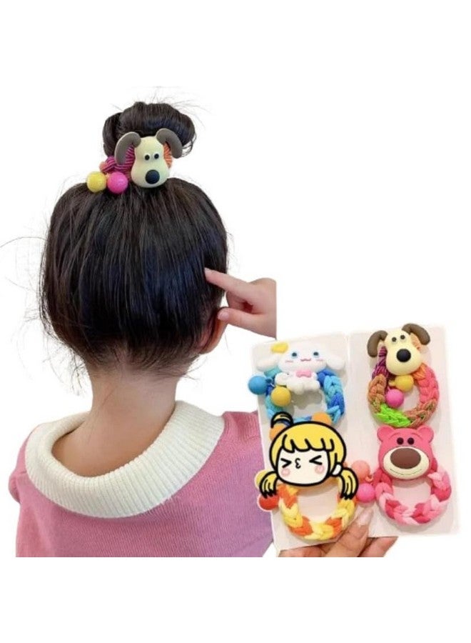 Dkriva® Cute Cartoon Hair Rubber Bands | Lovely Hair Ties for Girls | Colorful Elastic Hair Ties with Cartoon Decorations | Fancy Hair Accessories for Toddlers & Kids | Multicolor Set(6 PCS) - Image 4