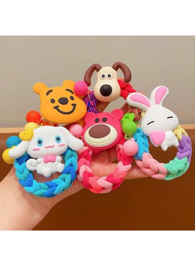 Dkriva® Cute Cartoon Hair Rubber Bands | Lovely Hair Ties for Girls | Colorful Elastic Hair Ties with Cartoon Decorations | Fancy Hair Accessories for Toddlers & Kids | Multicolor Set(6 PCS) - Image 5