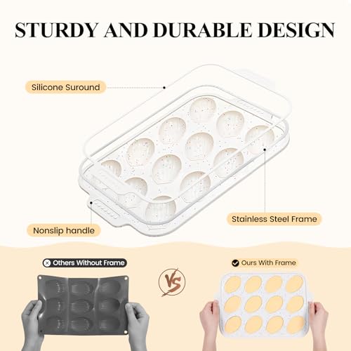 Vinino 2-Pack Silicone Madeleine Pan with Metal Reinforced Frame, 12-Cavity Shell Shape Madeleine Mold with Non-Slip Handle, Nonstick Madeleine Cookie Trays for Oven, BPA Free, Dishwasher Safe- Cream - Image 2