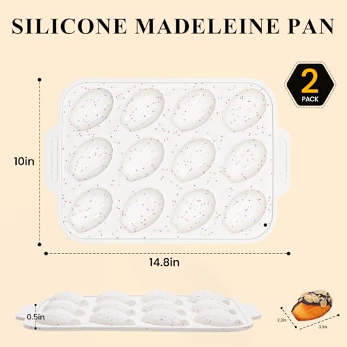 Vinino 2-Pack Silicone Madeleine Pan with Metal Reinforced Frame, 12-Cavity Shell Shape Madeleine Mold with Non-Slip Handle, Nonstick Madeleine Cookie Trays for Oven, BPA Free, Dishwasher Safe- Cream - Image 4