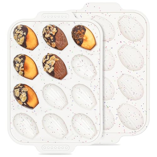 Vinino 2-Pack Silicone Madeleine Pan with Metal Reinforced Frame, 12-Cavity Shell Shape Madeleine Mold with Non-Slip Handle, Nonstick Madeleine Cookie Trays for Oven, BPA Free, Dishwasher Safe- Cream - Image 1