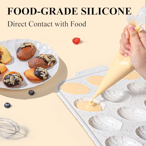 Vinino 2-Pack Silicone Madeleine Pan with Metal Reinforced Frame, 12-Cavity Shell Shape Madeleine Mold with Non-Slip Handle, Nonstick Madeleine Cookie Trays for Oven, BPA Free, Dishwasher Safe- Cream - Image 5