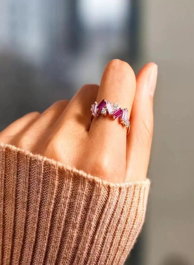 Xeyau Self Love Ring for Women Beautifully Broken Ring Nobody Has It All Together Band Ring Irregular Pink Crystal Rings Jewelry for Friends (8, Pink) - Image 3