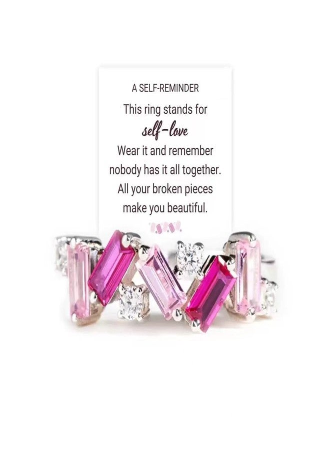 Xeyau Self Love Ring for Women Beautifully Broken Ring Nobody Has It All Together Band Ring Irregular Pink Crystal Rings Jewelry for Friends (8, Pink) - Image 1