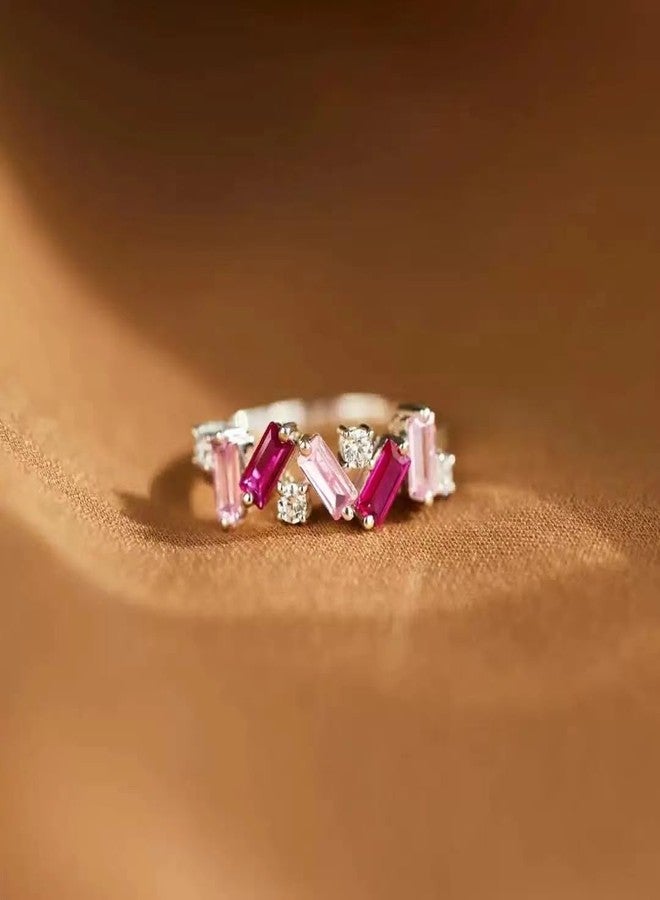 Xeyau Self Love Ring for Women Beautifully Broken Ring Nobody Has It All Together Band Ring Irregular Pink Crystal Rings Jewelry for Friends (8, Pink) - Image 4