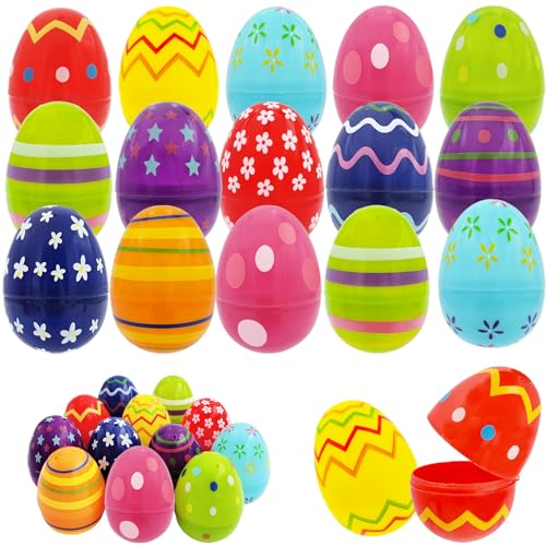 Chochkees Printed Easter Eggs Fillable with Hinge Bulk Colorful Plastic Perfect for Surprise Easter Hunt 23 inch Assorted Bright Colors 50Pack - Image 1