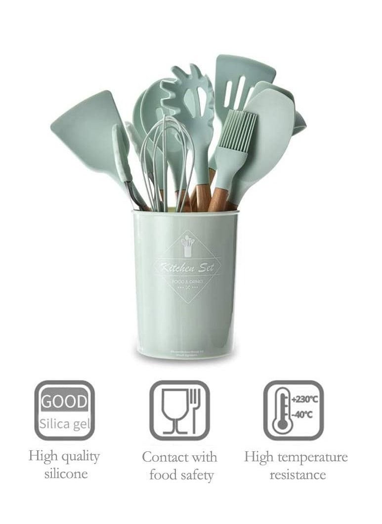 Generic - Silicone Cooking Kitchen 11PCS Wooden Utensils Tool for Nonstick Cookware Cooking Utensils Set with Bamboo Wood Handles for Nonstick Cookware Non Toxic Turner Tongs Spatula Spoon Set - Image 1