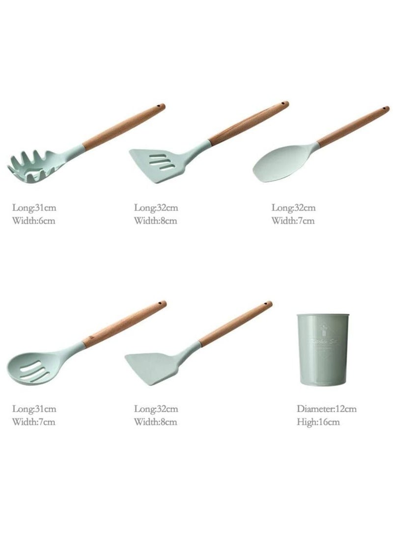 Generic - Silicone Cooking Kitchen 11PCS Wooden Utensils Tool for Nonstick Cookware Cooking Utensils Set with Bamboo Wood Handles for Nonstick Cookware Non Toxic Turner Tongs Spatula Spoon Set - Image 1