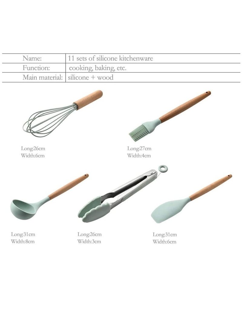 Generic - Silicone Cooking Kitchen 11PCS Wooden Utensils Tool for Nonstick Cookware Cooking Utensils Set with Bamboo Wood Handles for Nonstick Cookware Non Toxic Turner Tongs Spatula Spoon Set - Image 1