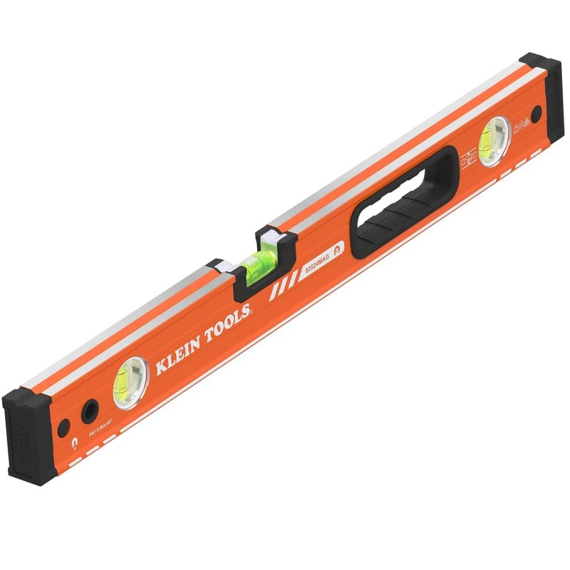 Klein Tools 93524MAG 24Inch Box Level Magnetic Box Beam Bubble Level 3 Vials High Visibility Orange Aluminum Body VGroove and Magnet Track - Image 2